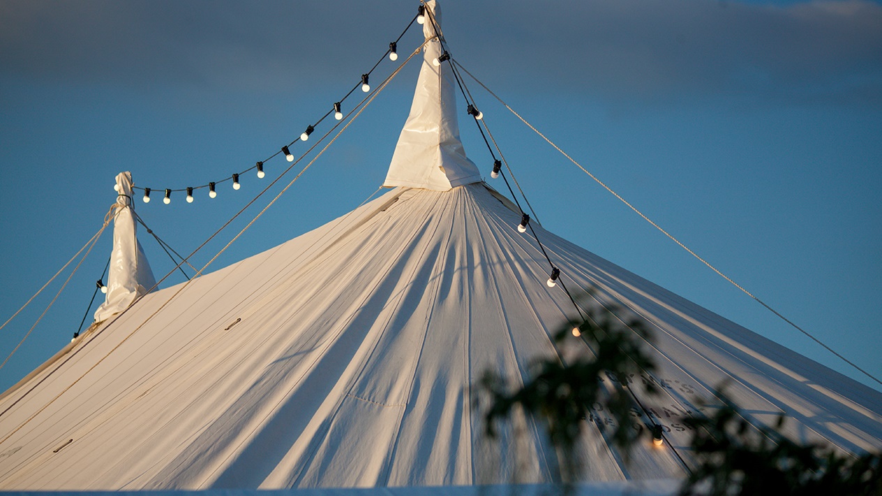 Hay Festival tent tops at twilight