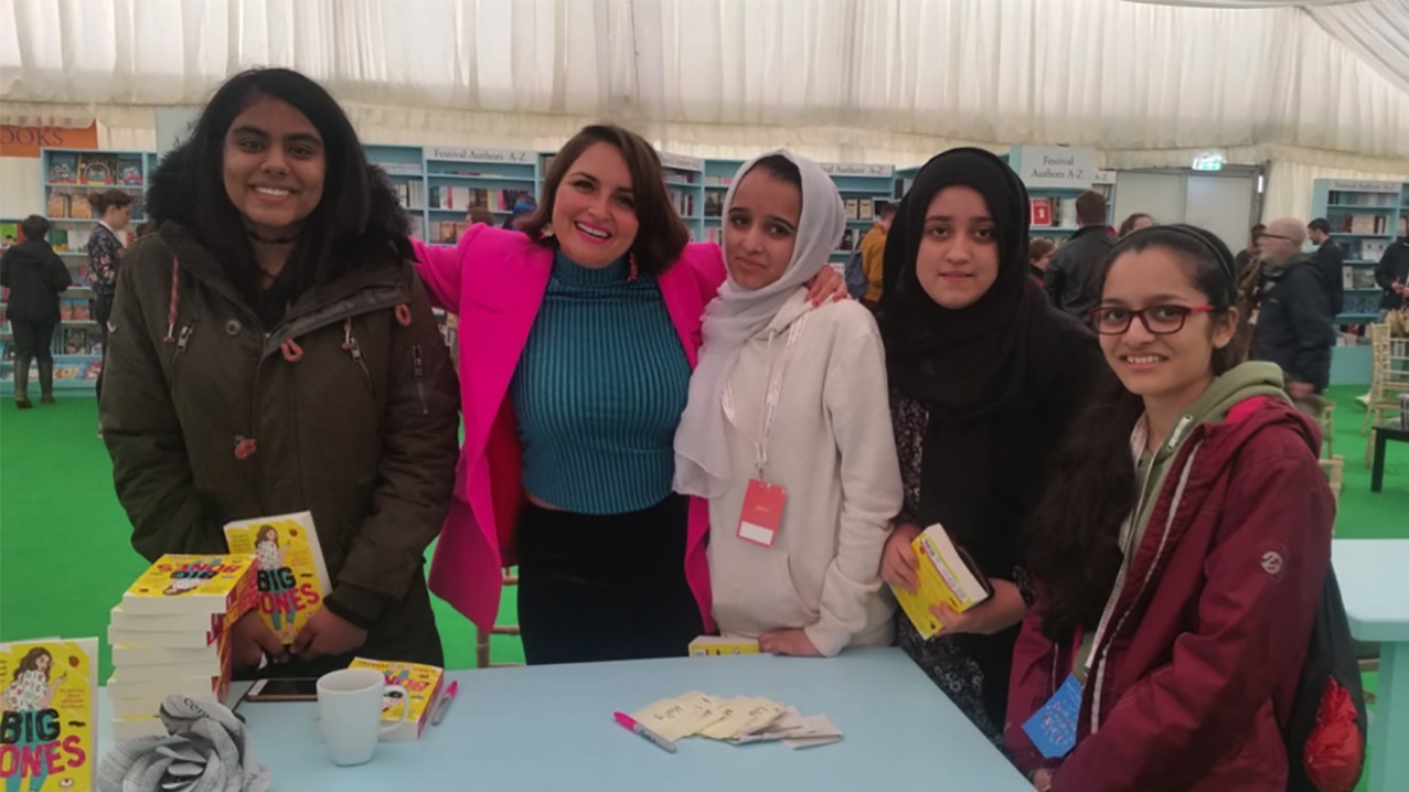 Lower Beckfoot High School pupils meeting Laura Dockrill on Schools Day at Hay Festival