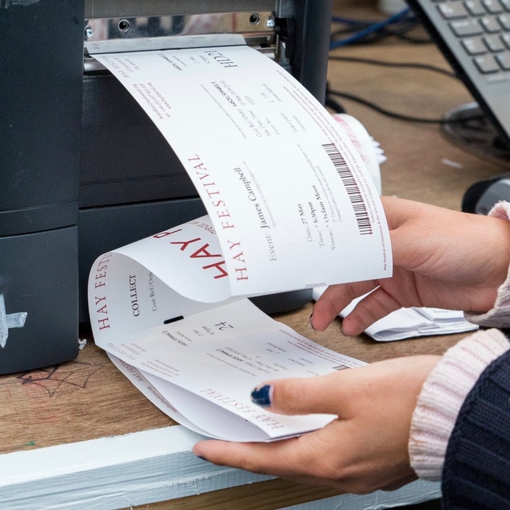 Hay Festival tickets coming out of the printer