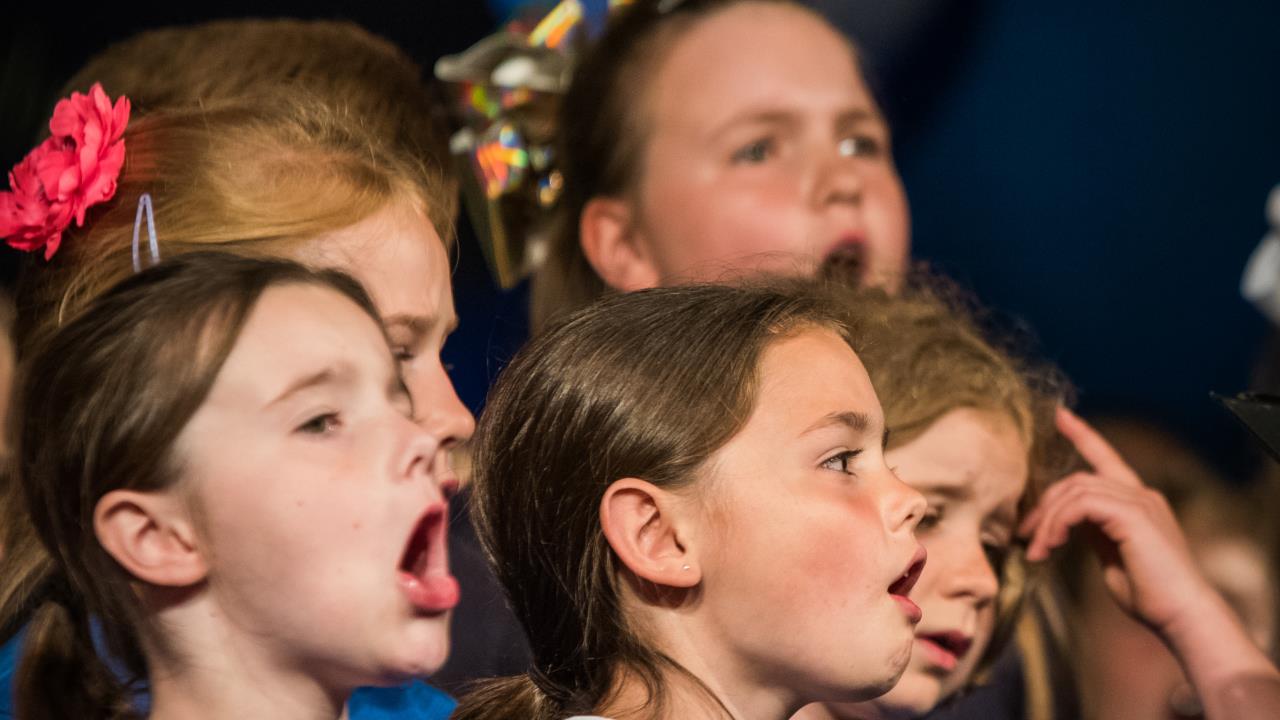 Local children on stage at the Hay Festival schools choir concert.