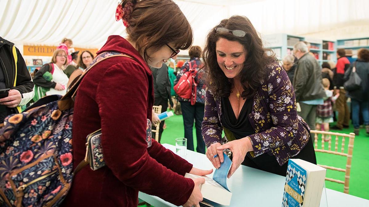 bettany hughes signing in hay festival bookshop