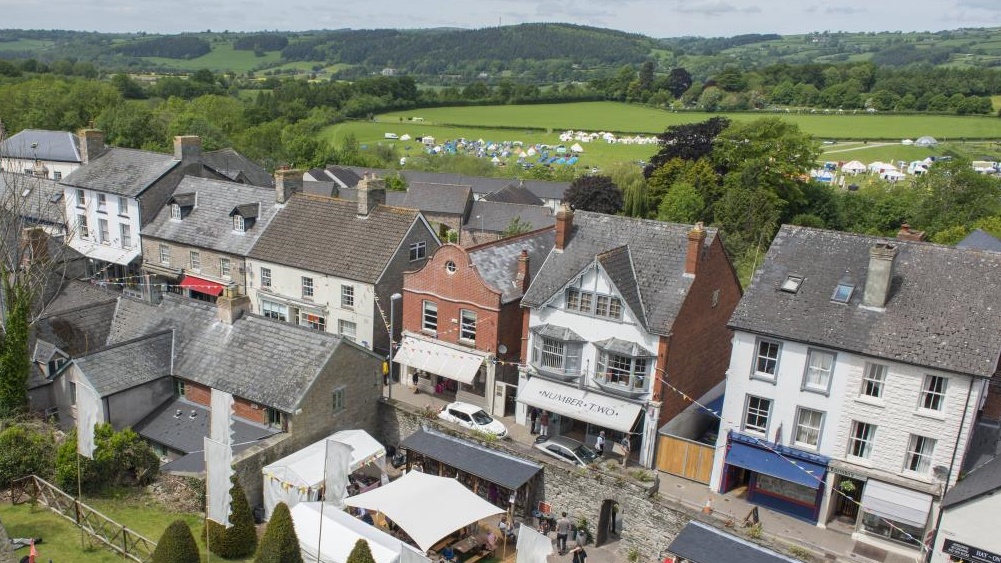 Hay-on-Wye town centre in summer