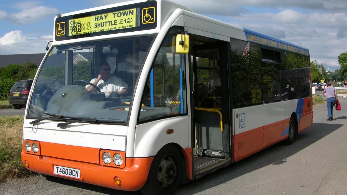 Park and ride shuttle bus at Hay Festival