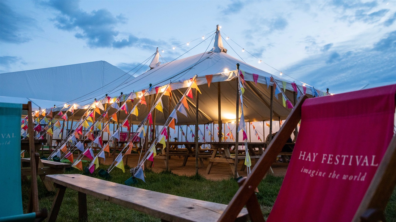 Hay Festival tent and deck chairs