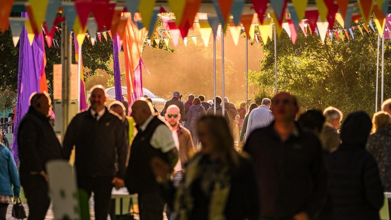 Hay Festival site at dusk