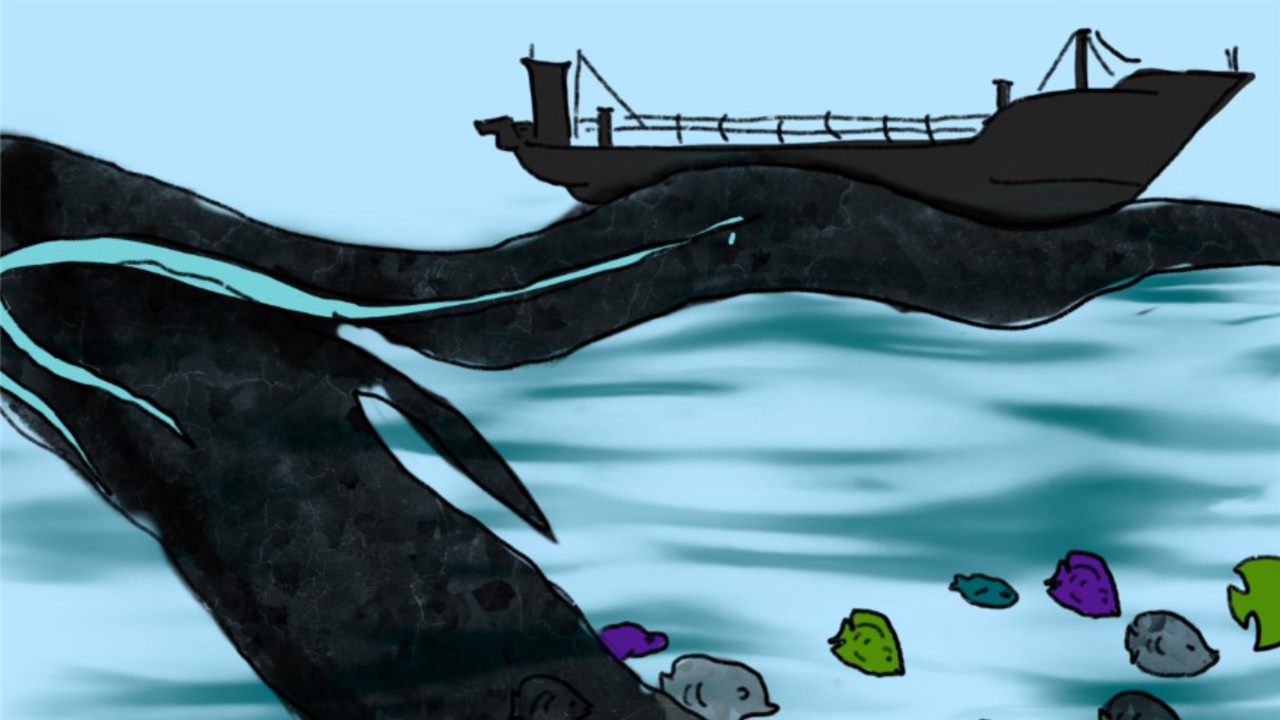 Illustrated oil spill in the ocean