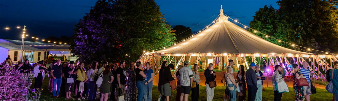 Aerial shot of Hay Festival Hay-on-Wye site