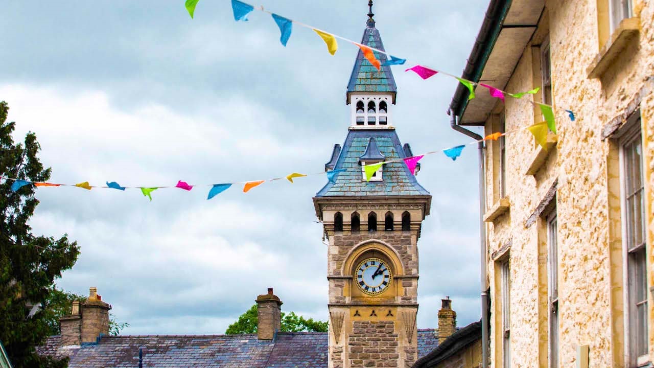 Hay-on-Wye town with bunting