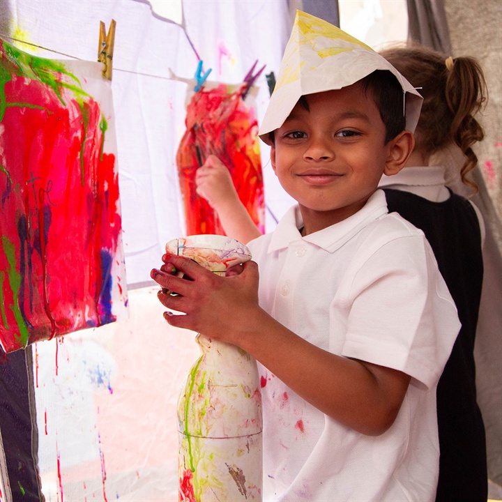 Boy enjoying creative activities at Hay Festival