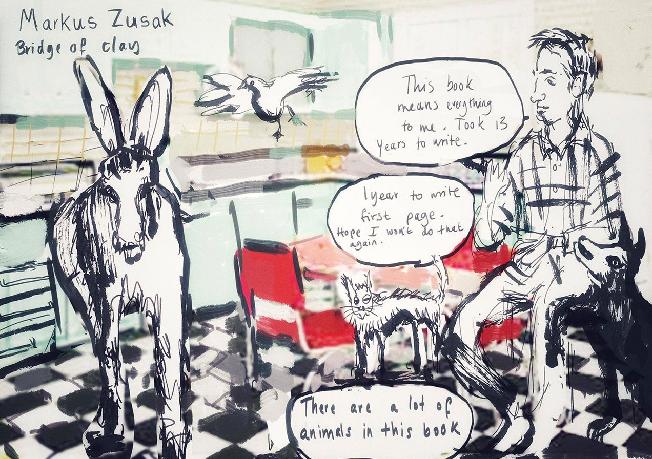 Markus Zusak at Hay Festival. Illustration by Henny Beaumont Markus Zusak at Hay Festival. Illustration by Henny Beaumont