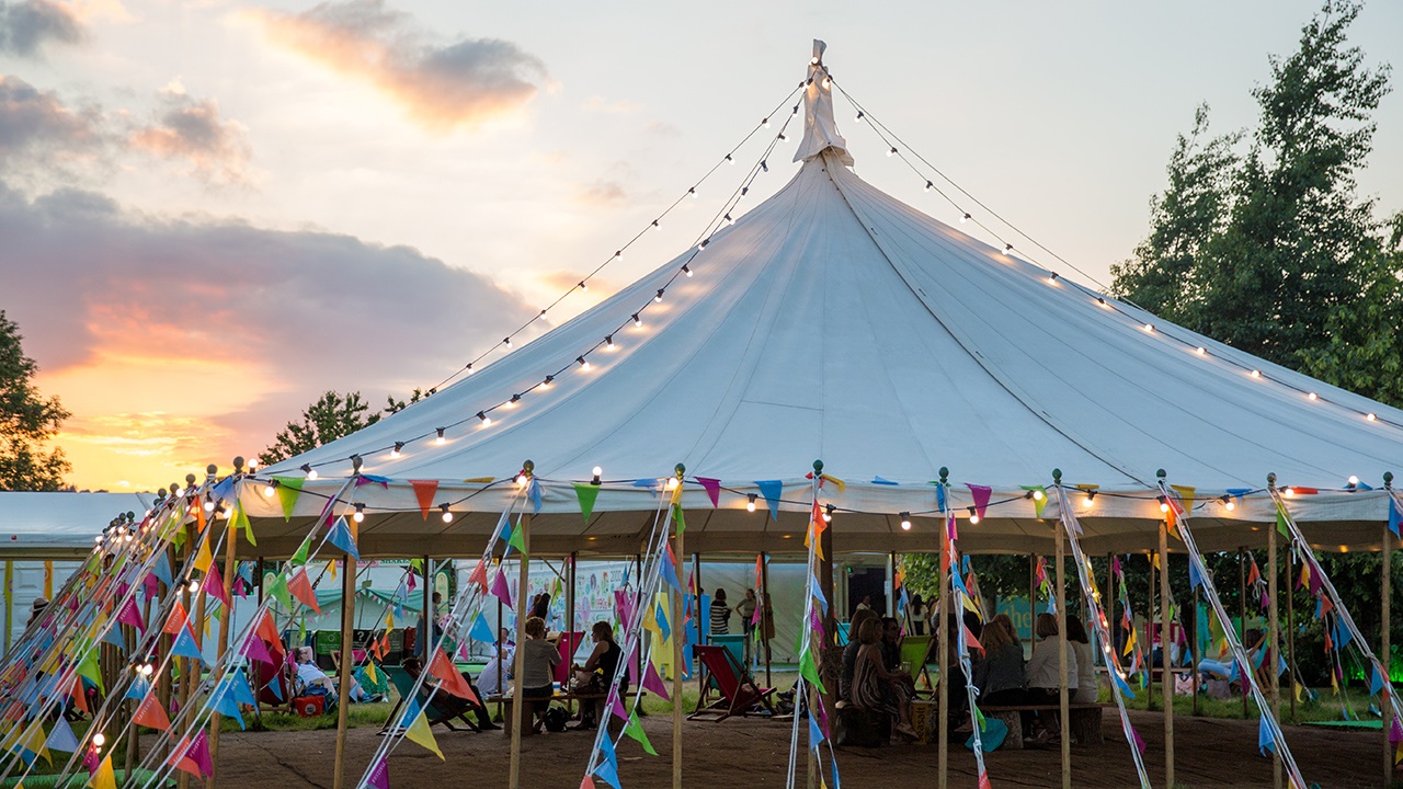 Hay Festival marquee at night