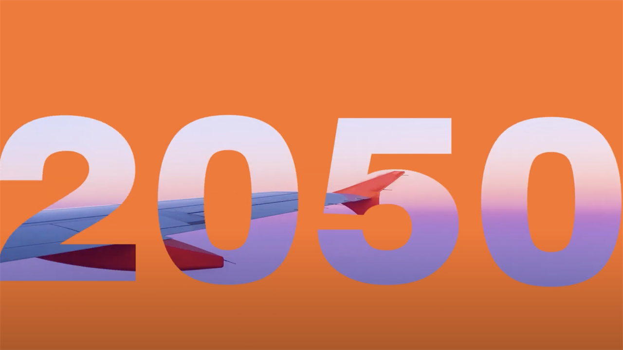Illustration saying "2050" on an orange background