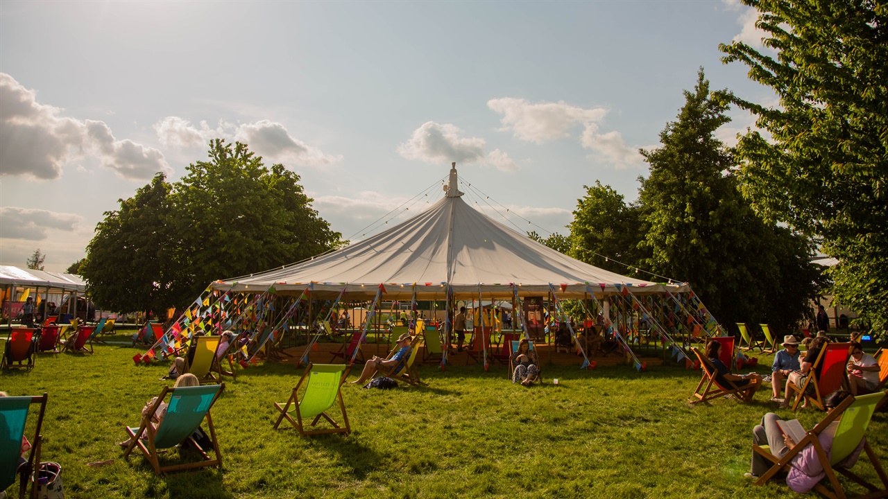 Hay Festival tent and deck chairs