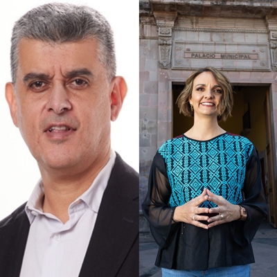 Ana Paola López Birlain, Felifer Macías y representante de CAF en conversación con Primitivo Olvera
