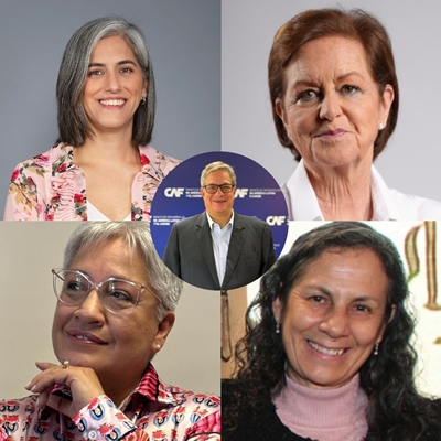 Toni Alva, Cecilia Bákula, María Emilia Ladrón de Guevara y Patricia Salas O’Brien en conversación con Santiago Rojas