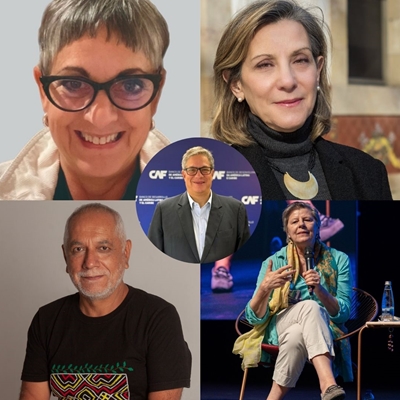 Karin Elmore, Valerie Miles, Miguel Rubio and Erna von der Walde in conversation with a Santiago Rojas