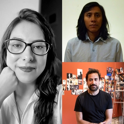 Ros Postigo and Raúl Chuquimia in conversation with Carlos Caamaño