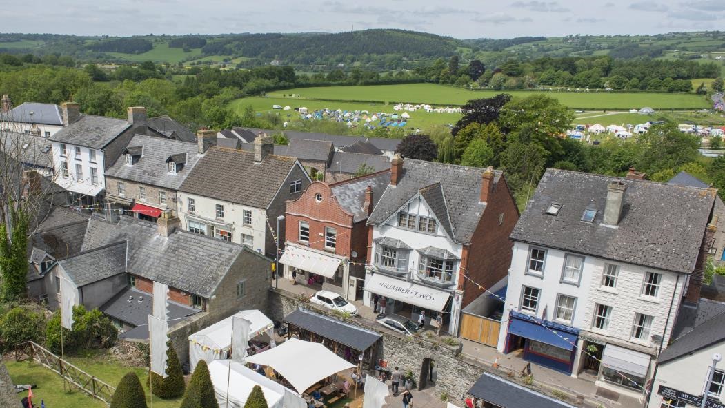 Hay-on-Wye town centre in summer