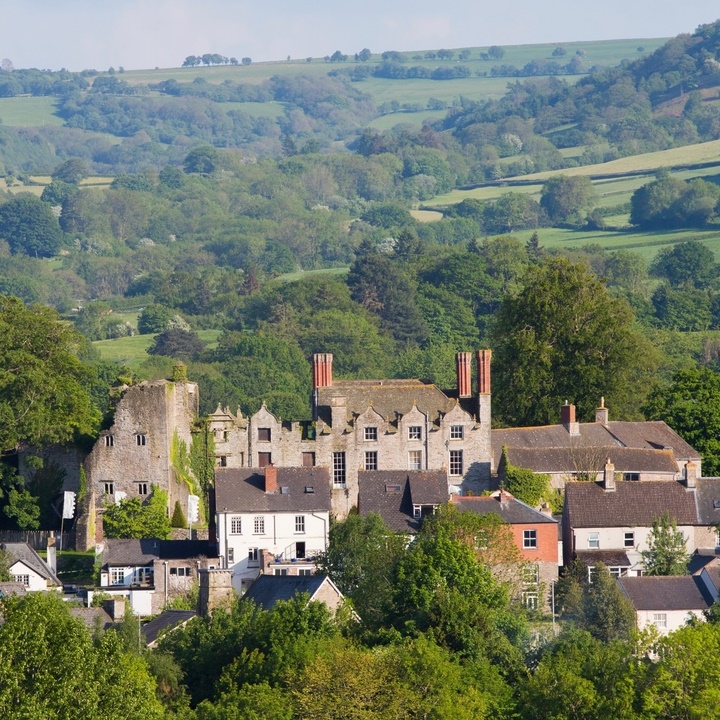 Panoramic view of Hay on Wye and Hay Castle