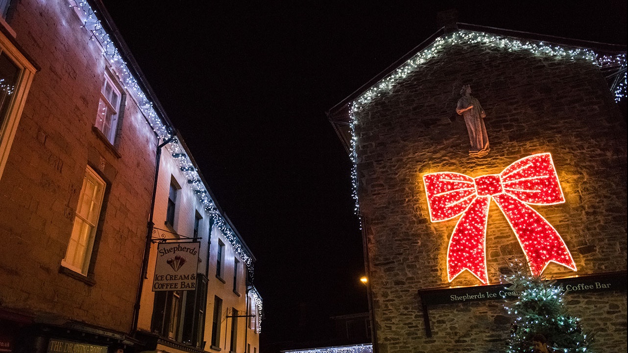 Hay town with Christmas lights