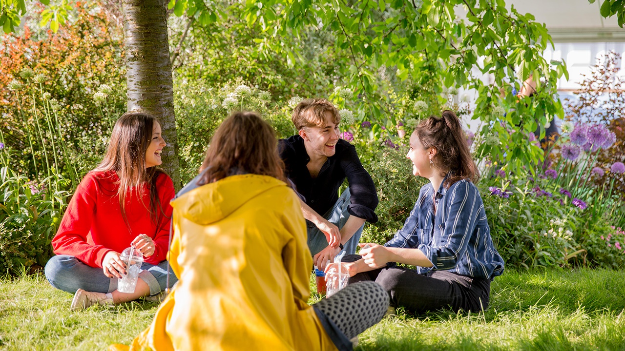 Teenagers chatting at Hay Festival