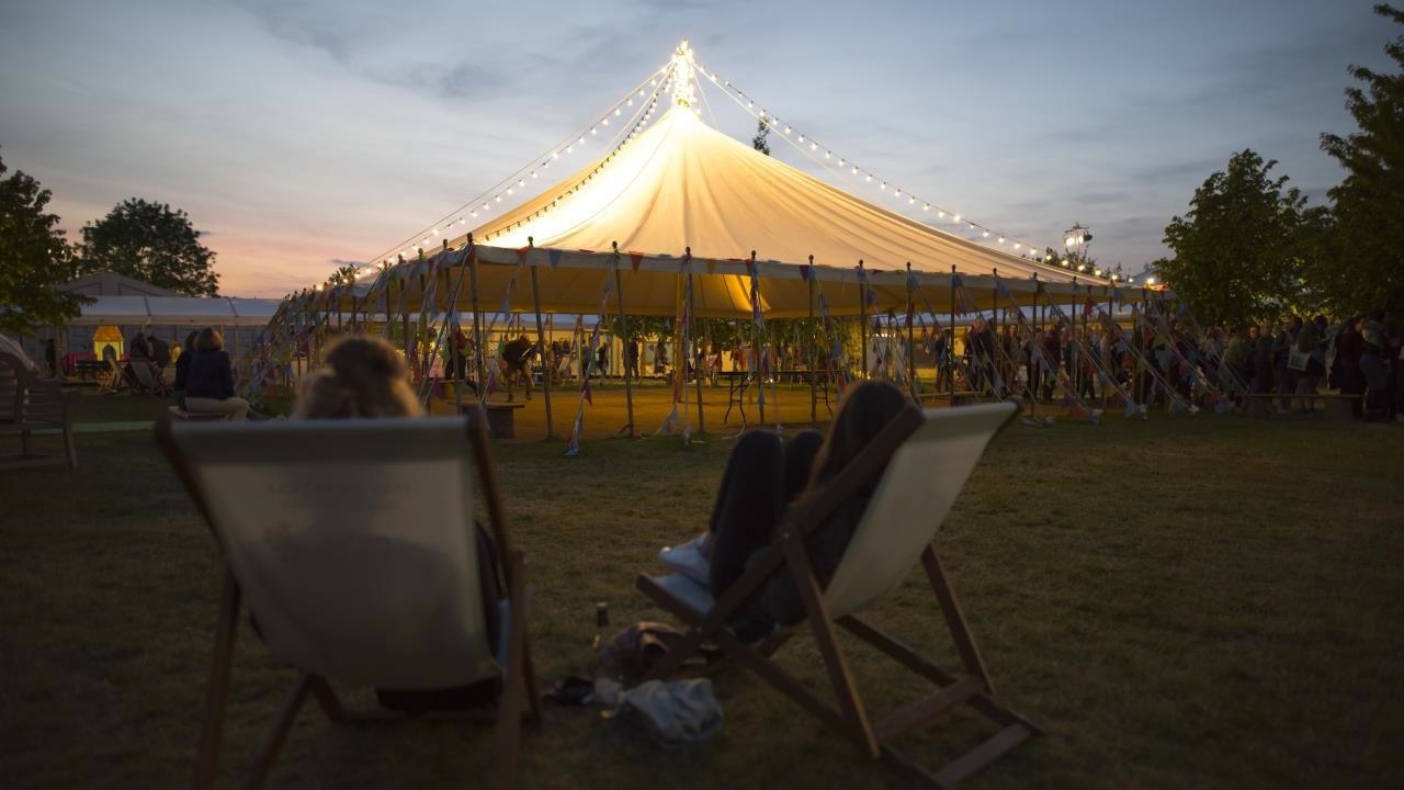 Hay Festival site in the twilight